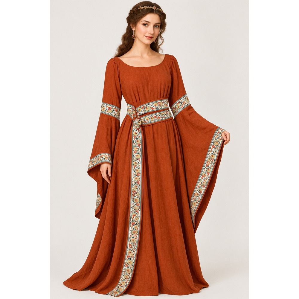 Handmade Medieval Renaissance Terra Cotta Gown Dress Floor Length Sleeves M/L/XL